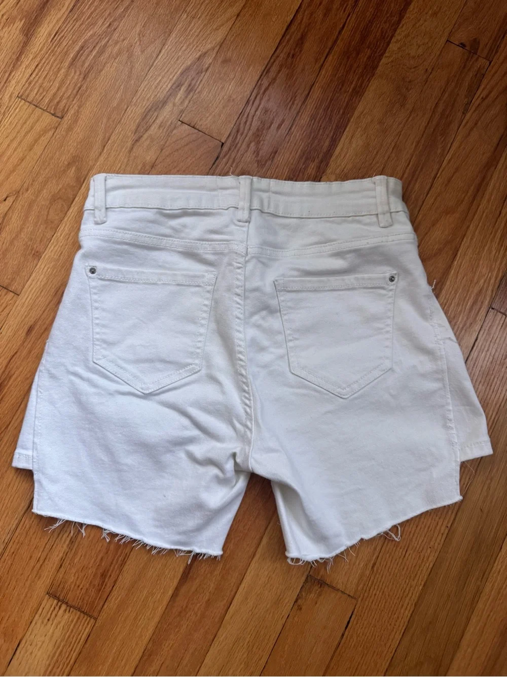 White upcycled denim shorts